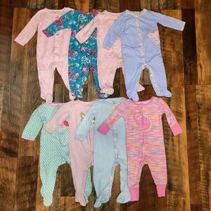 Girls 9 Month Summer PJs Lot Footed Pajamas Lightweight Cotton Sleep and Play